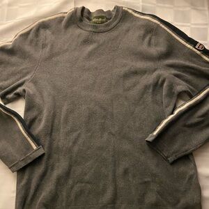 Eddie Bauer Men's Charcoal Gray Crewneck Sweater with Sleeve Stripes